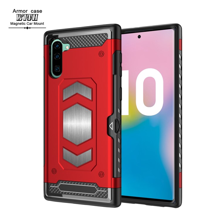 PC + TPU Combo Card Holder Phone Casing for Samsung Galaxy Note 10 - Red-1