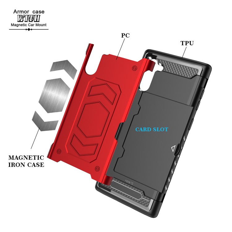 PC + TPU Combo Card Holder Phone Casing for Samsung Galaxy Note 10 - Red-3