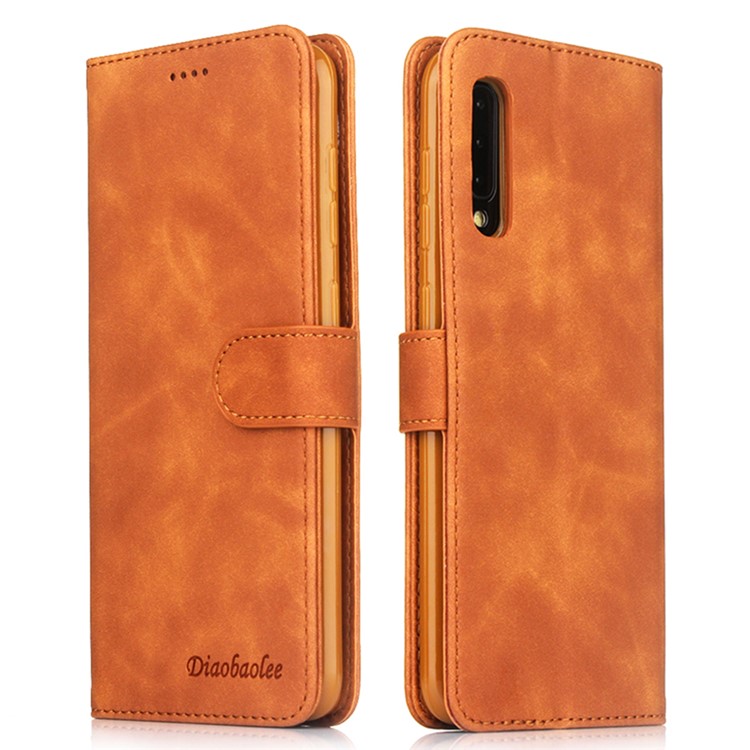 DIAOBAOLEE PU Leather Wallet Stand Cover Phone Casing for Samsung Galaxy A50 - Brown-1