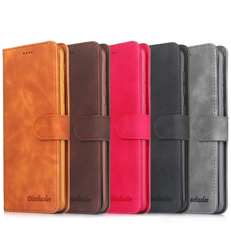 DIAOBAOLEE PU Leather Wallet Stand Cover Phone Casing for Samsung Galaxy A50 - Brown-7