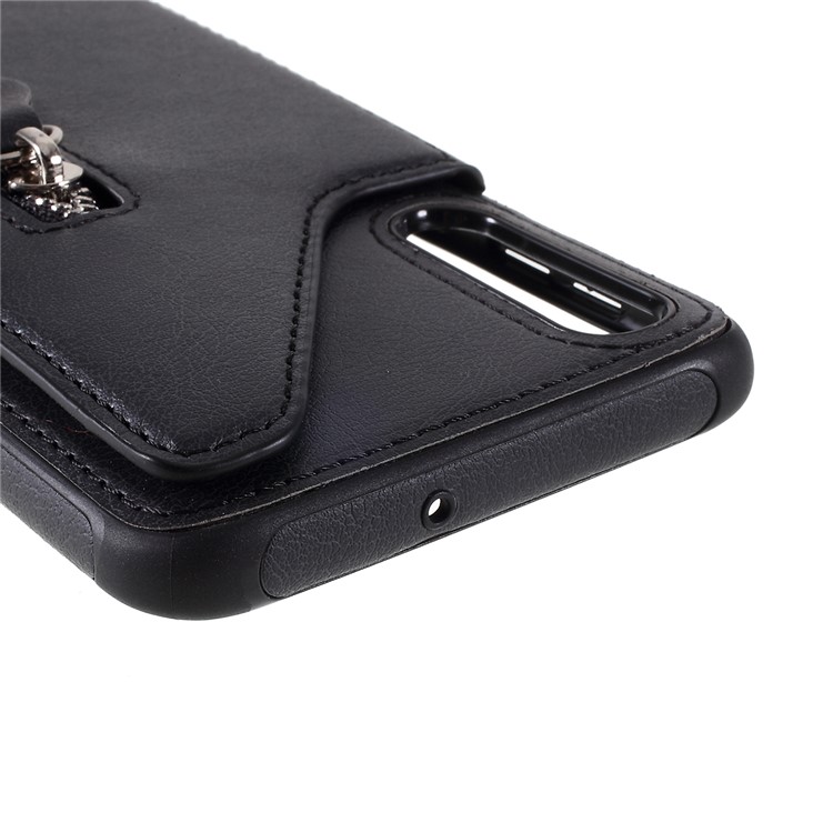 PU Leather Coated TPU Card Holder Case with Zipper Pocket for Samsung Galaxy A50 - Black-11