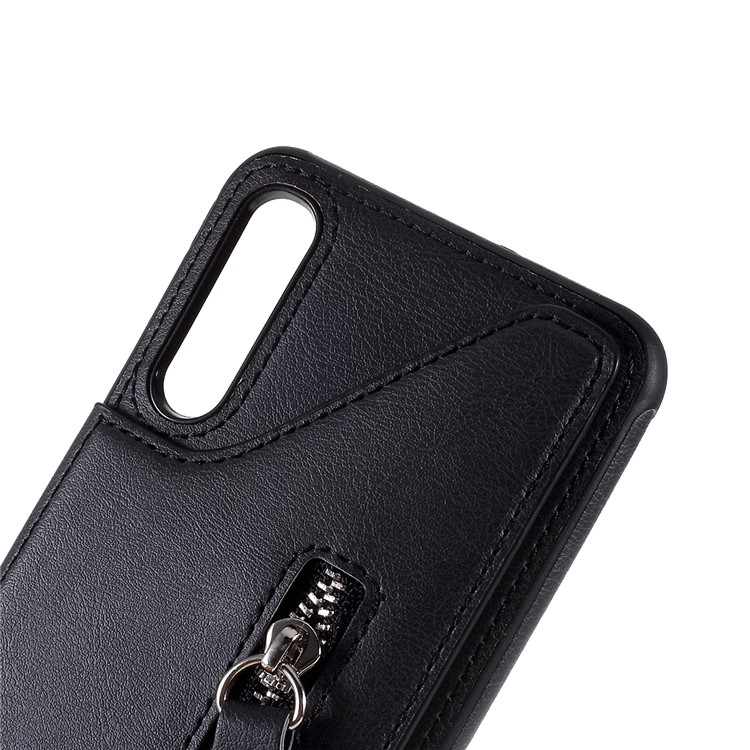 PU Leather Coated TPU Card Holder Case with Zipper Pocket for Samsung Galaxy A50 - Black-5