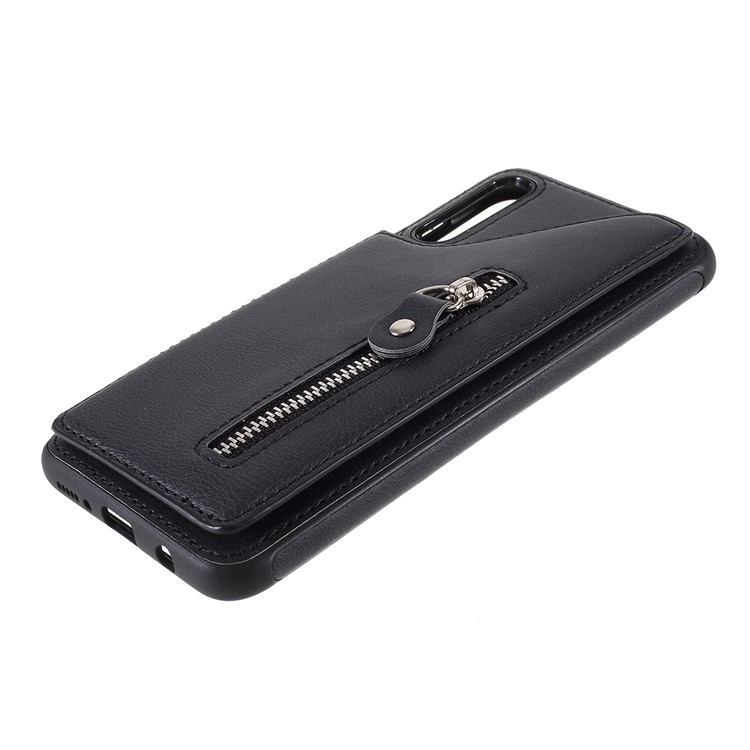 PU Leather Coated TPU Card Holder Case with Zipper Pocket for Samsung Galaxy A50 - Black-6