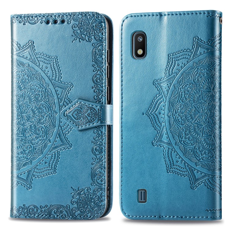 Embossed Mandala Flower Wallet Leather Case for Samsung Galaxy A10 - Blue-2