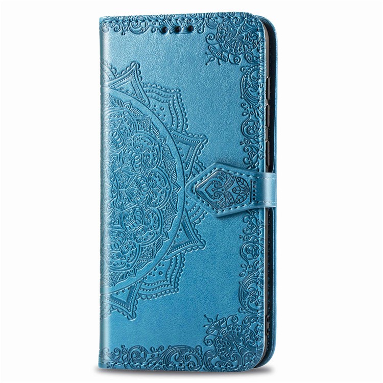 Embossed Mandala Flower Wallet Leather Case for Samsung Galaxy A10 - Blue-4