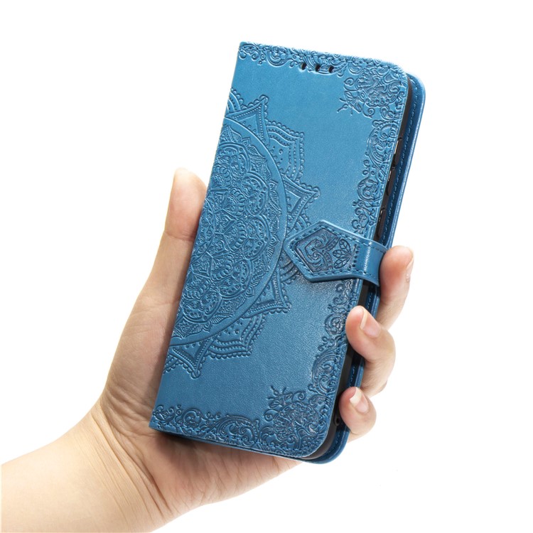 Embossed Mandala Flower Wallet Leather Case for Samsung Galaxy A10 - Blue-9