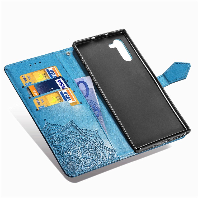 Imprinted Half Mandala Flower Leather Covering for Samsung Galaxy Note 10 / Note 10 5G - Blue-7