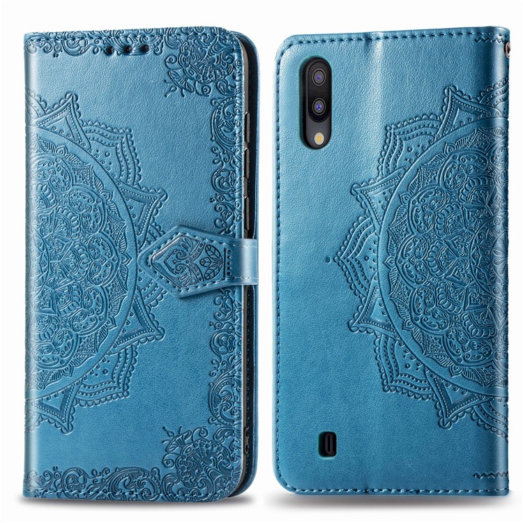 Imprinted Half Mandala Flower Leather Covering for Samsung Galaxy M10 - Blue-2