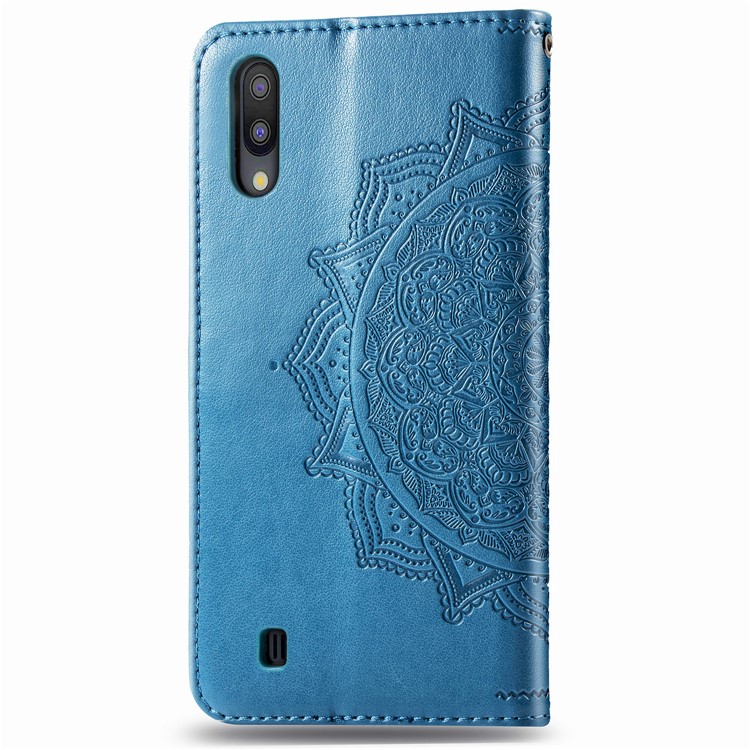 Imprinted Half Mandala Flower Leather Covering for Samsung Galaxy M10 - Blue-4