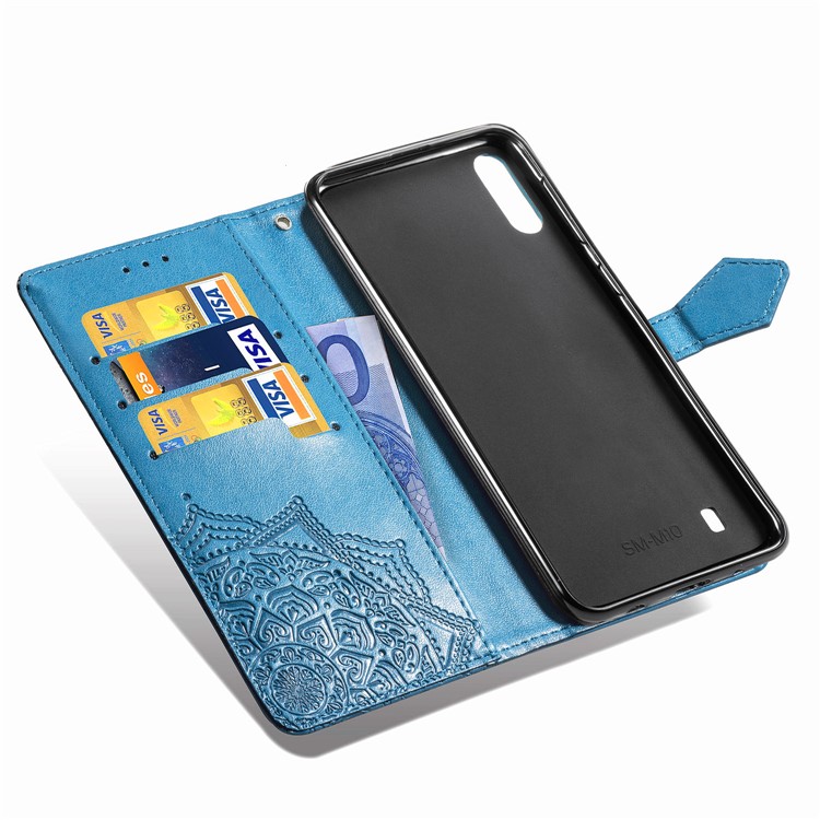 Imprinted Half Mandala Flower Leather Covering for Samsung Galaxy M10 - Blue-6