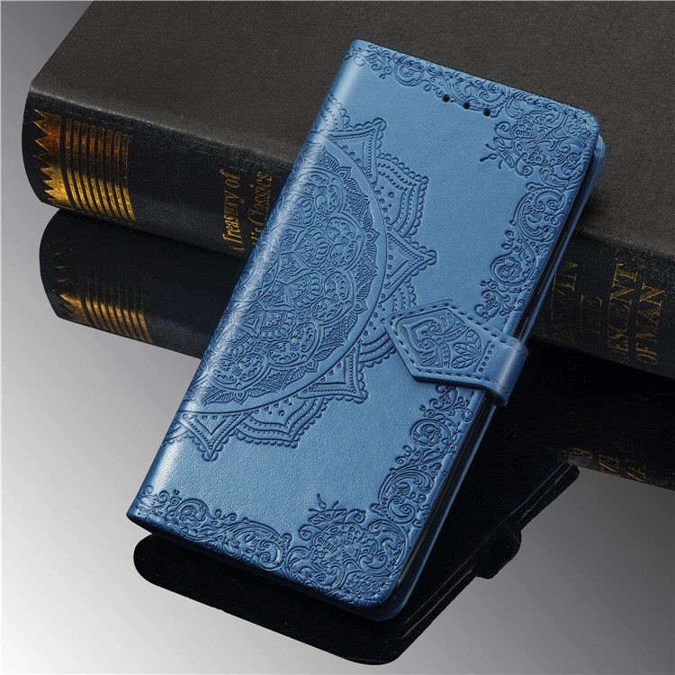 Imprinted Half Mandala Flower Leather Covering for Samsung Galaxy M10 - Blue-9