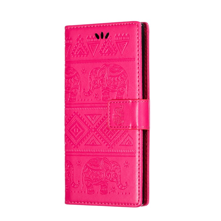 Imprint Elephant Leather Wallet Case for Samsung Galaxy Note 10 - Rose-3