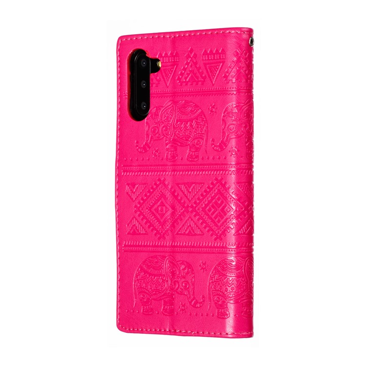 Imprint Elephant Leather Wallet Case for Samsung Galaxy Note 10 - Rose-4