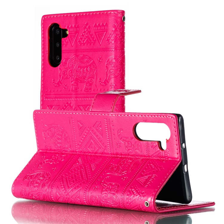 Imprint Elephant Leather Wallet Case for Samsung Galaxy Note 10 - Rose-7