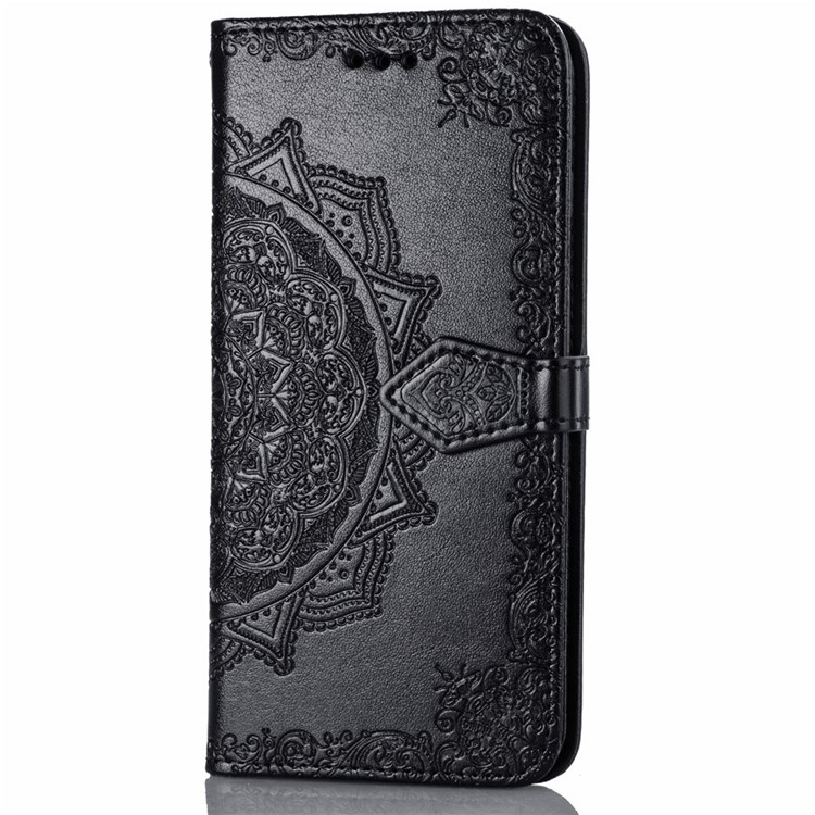 Embossed Mandala Flower Leather Wallet Case with Strap for Samsung Galaxy S10 - Black-4