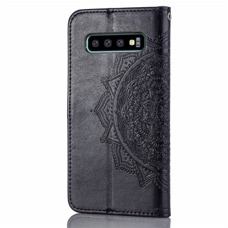 Embossed Mandala Flower Leather Wallet Case with Strap for Samsung Galaxy S10 - Black-5