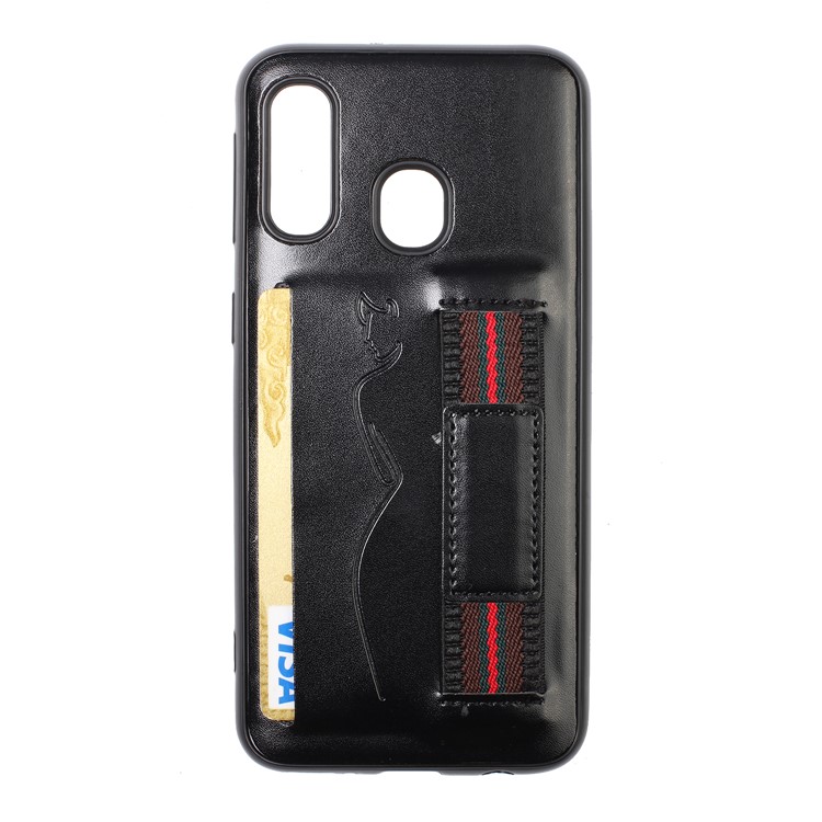 PU Leather Coated TPU Phone Cover with Strap for Samsung Galaxy A40 - Black-1