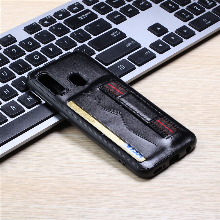 PU Leather Coated TPU Phone Cover with Strap for Samsung Galaxy A40 - Black-2