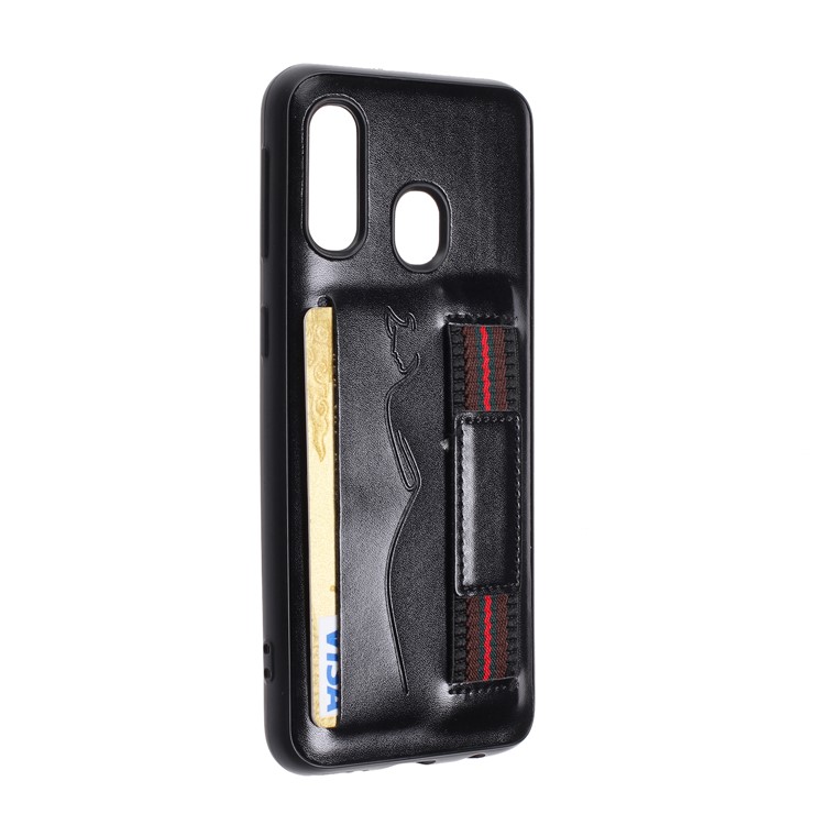 PU Leather Coated TPU Phone Cover with Strap for Samsung Galaxy A40 - Black-3