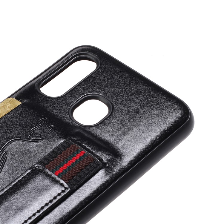 PU Leather Coated TPU Phone Cover with Strap for Samsung Galaxy A40 - Black-4