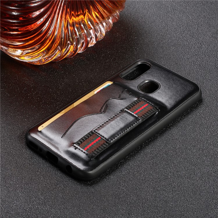 PU Leather Coated TPU Phone Cover with Strap for Samsung Galaxy A40 - Black-6