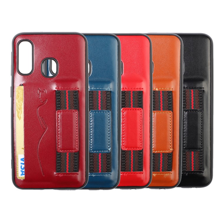 PU Leather Coated TPU Phone Cover with Strap for Samsung Galaxy A40 - Black-8