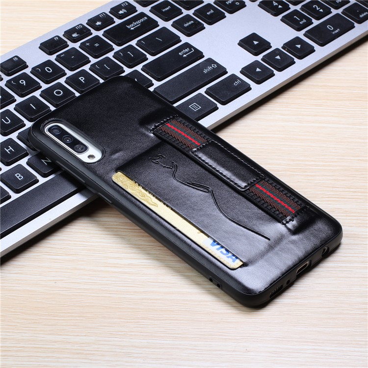 PU Leather + TPU Phone Cover with Strap Card Holder for Samsung Galaxy A50/A50s/A30s - Black-2