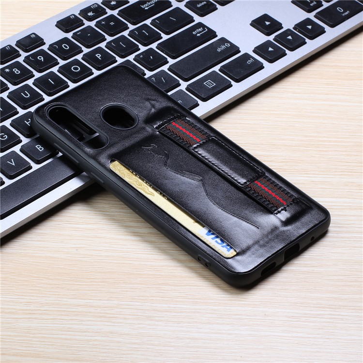 Card Holder PU Leather + TPU Phone Cover Case with Strap for Samsung Galaxy M30/A40s - Black-2