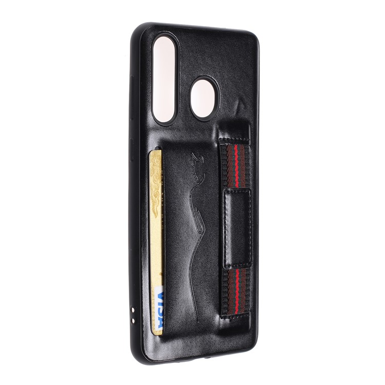 Card Holder PU Leather + TPU Phone Cover Case with Strap for Samsung Galaxy M30/A40s - Black-3