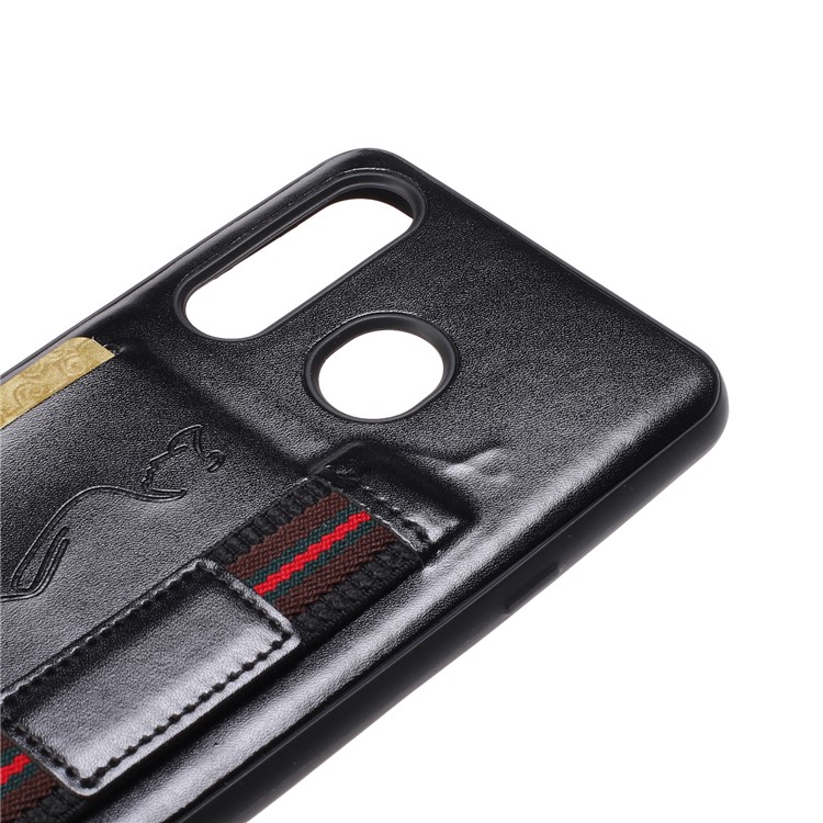 Card Holder PU Leather + TPU Phone Cover Case with Strap for Samsung Galaxy M30/A40s - Black-4