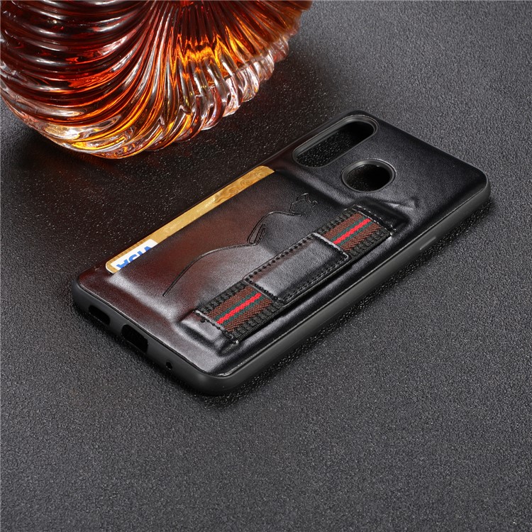 Card Holder PU Leather + TPU Phone Cover Case with Strap for Samsung Galaxy M30/A40s - Black-6