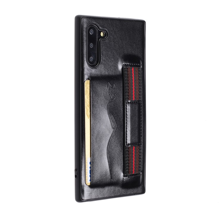 Finger Grip Holder Leather Coated TPU Case with Card Slot for Samsung Galaxy Note 10 - Black-3