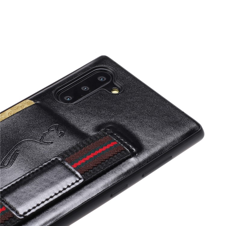 Finger Grip Holder Leather Coated TPU Case with Card Slot for Samsung Galaxy Note 10 - Black-4