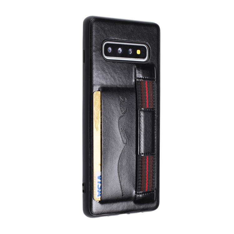 Finger Grip Holder Leather Coated TPU Card Holder Case for Samsung Galaxy S10 - Black-3