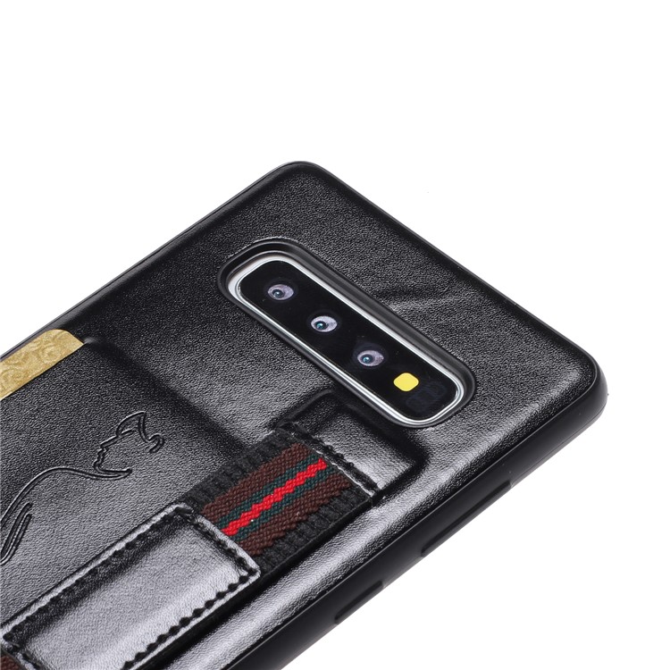 Finger Grip Holder Leather Coated TPU Card Holder Case for Samsung Galaxy S10 - Black-4