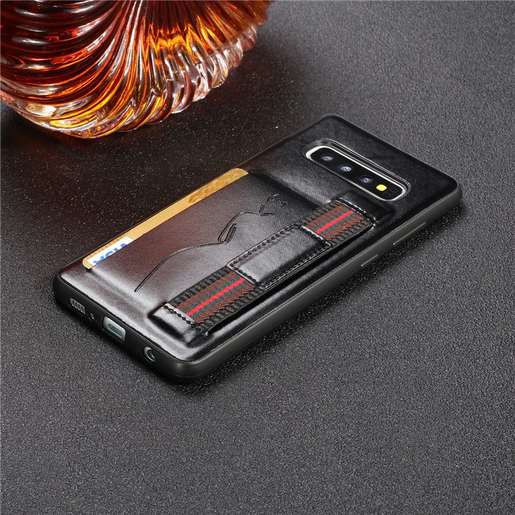 Finger Grip Holder Leather Coated TPU Card Holder Case for Samsung Galaxy S10 - Black-6