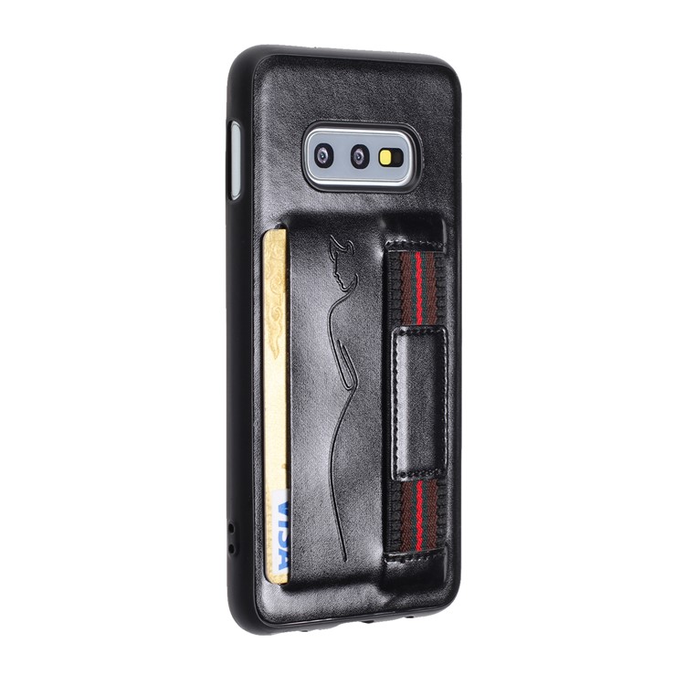 Finger Grip Holder Leather Coated TPU Cover with Card Slot for Samsung Galaxy S10e - Black-3