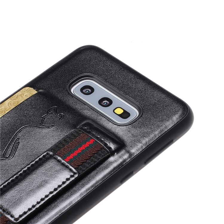 Finger Grip Holder Leather Coated TPU Cover with Card Slot for Samsung Galaxy S10e - Black-4