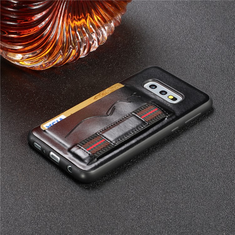 Finger Grip Holder Leather Coated TPU Cover with Card Slot for Samsung Galaxy S10e - Black-6