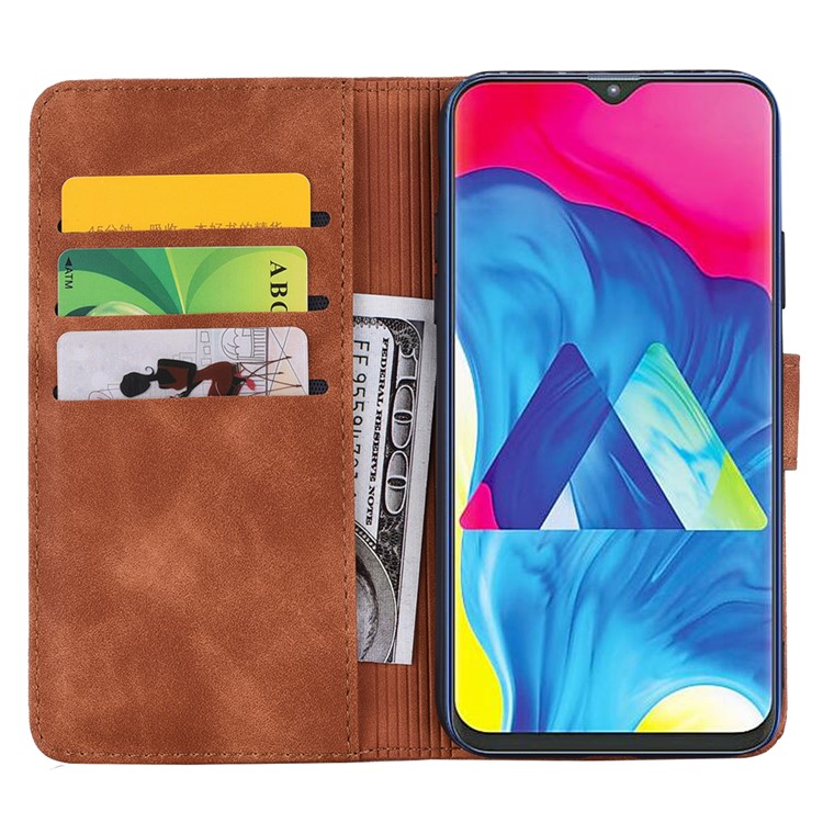 Imprint Flower Magnetic Leather Wallet Case for Samsung Galaxy A10/M10 - Brown-12