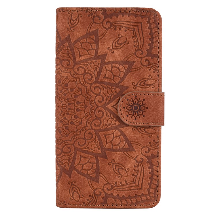 Imprint Flower Magnetic Leather Wallet Case for Samsung Galaxy A10/M10 - Brown-4