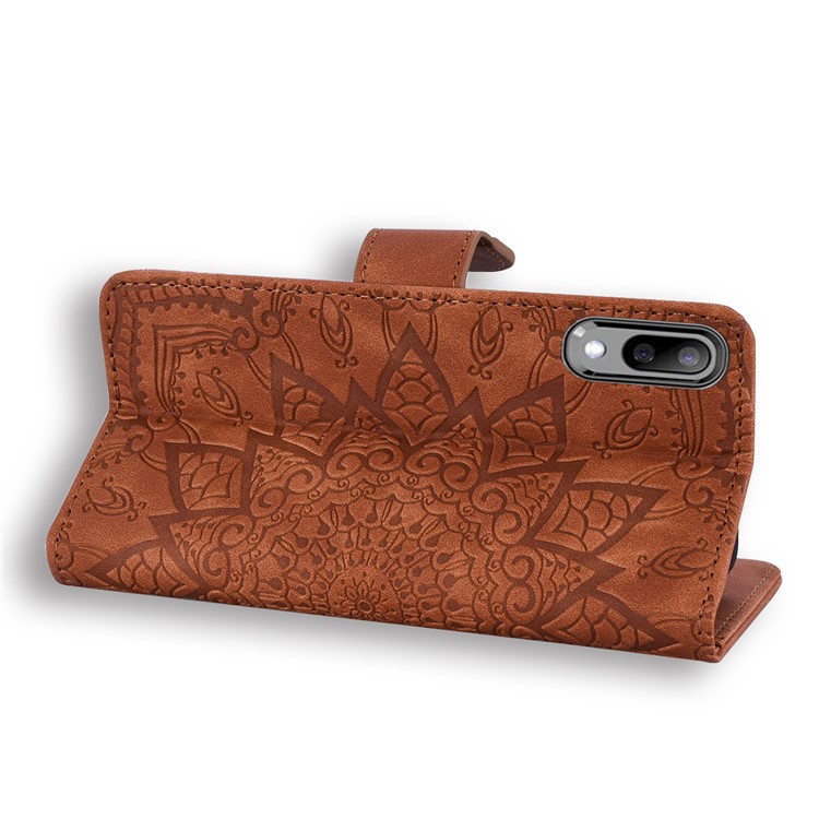 Imprint Flower Magnetic Leather Wallet Case for Samsung Galaxy A10/M10 - Brown-8