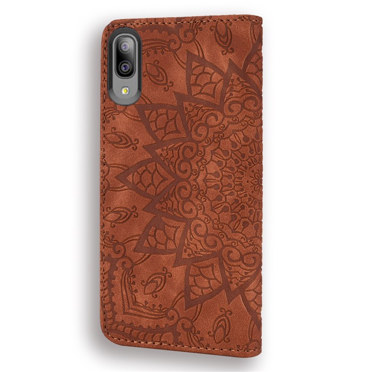 Imprint Mandala Flower Stand Wallet Leather Case Shell Cover for Samsung Galaxy A10e - Brown-3