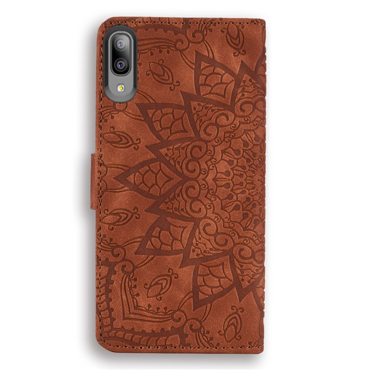 Imprint Mandala Flower Stand Wallet Leather Case Shell Cover for Samsung Galaxy A10e - Brown-5