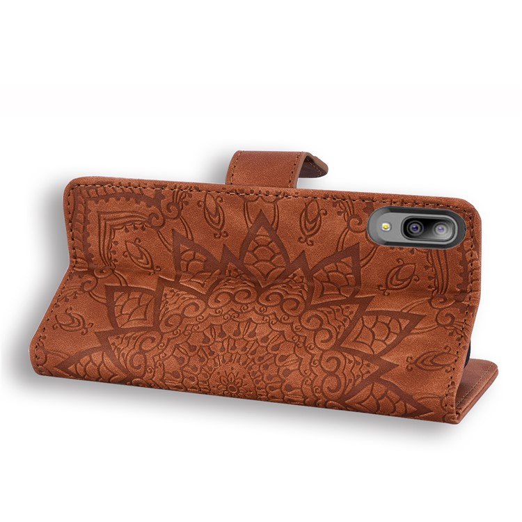 Imprint Mandala Flower Stand Wallet Leather Case Shell Cover for Samsung Galaxy A10e - Brown-8