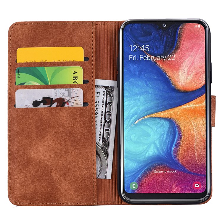 Imprinted Mandala Flower Leather Wallet Phone Case Shell for Samsung Galaxy A20/A30 - Brown-12