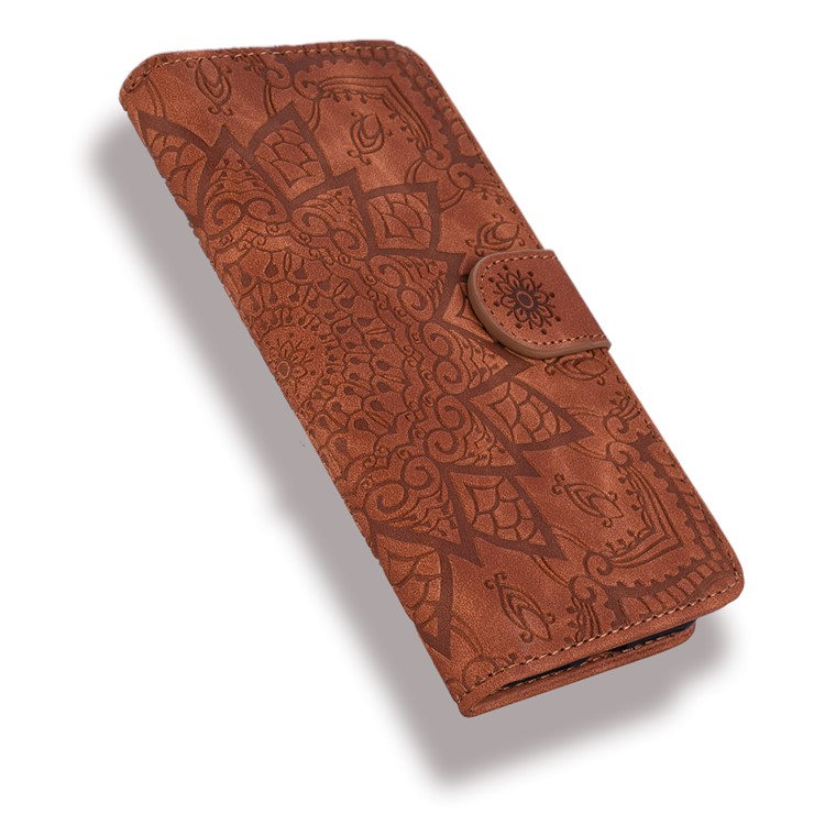 Imprinted Mandala Flower Leather Wallet Phone Case Shell for Samsung Galaxy A20/A30 - Brown-9