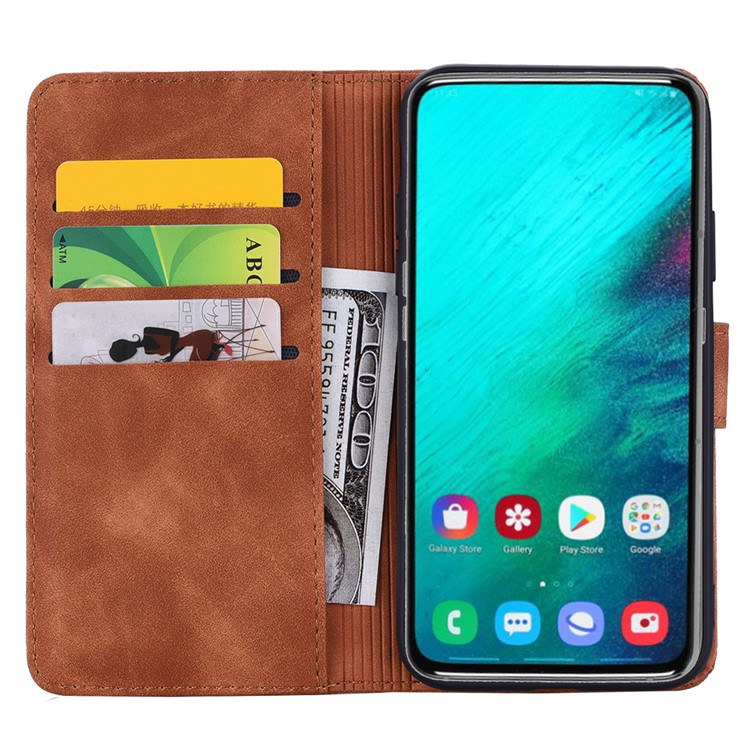 Imprint Mandala Flower Stand Wallet Leather Case Shell Cover for Samsung Galaxy A80 / A90 - Brown-12