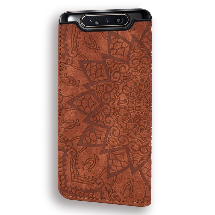 Imprint Mandala Flower Stand Wallet Leather Case Shell Cover for Samsung Galaxy A80 / A90 - Brown-3