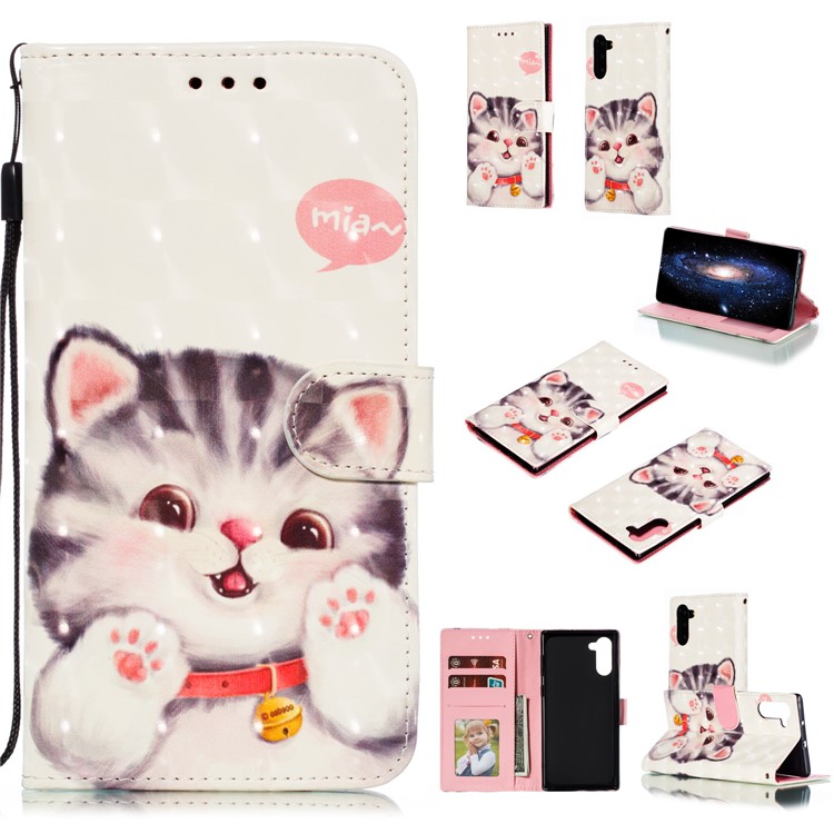 Pattern Printing Light Spot Decor Leather Wallet Shell for Samsung Galaxy Note 10 - Cat-1